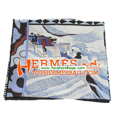 Hermes 100% Silk Square Scarf Light Blue HESISS 130 x 130 - Click Image to Close
